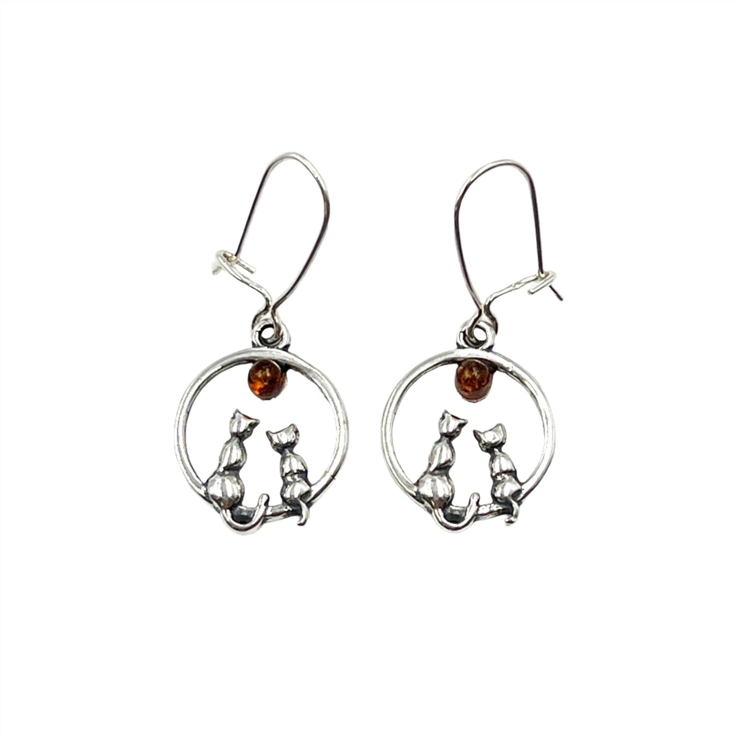 Sterling Silver Amber Cat Earrings