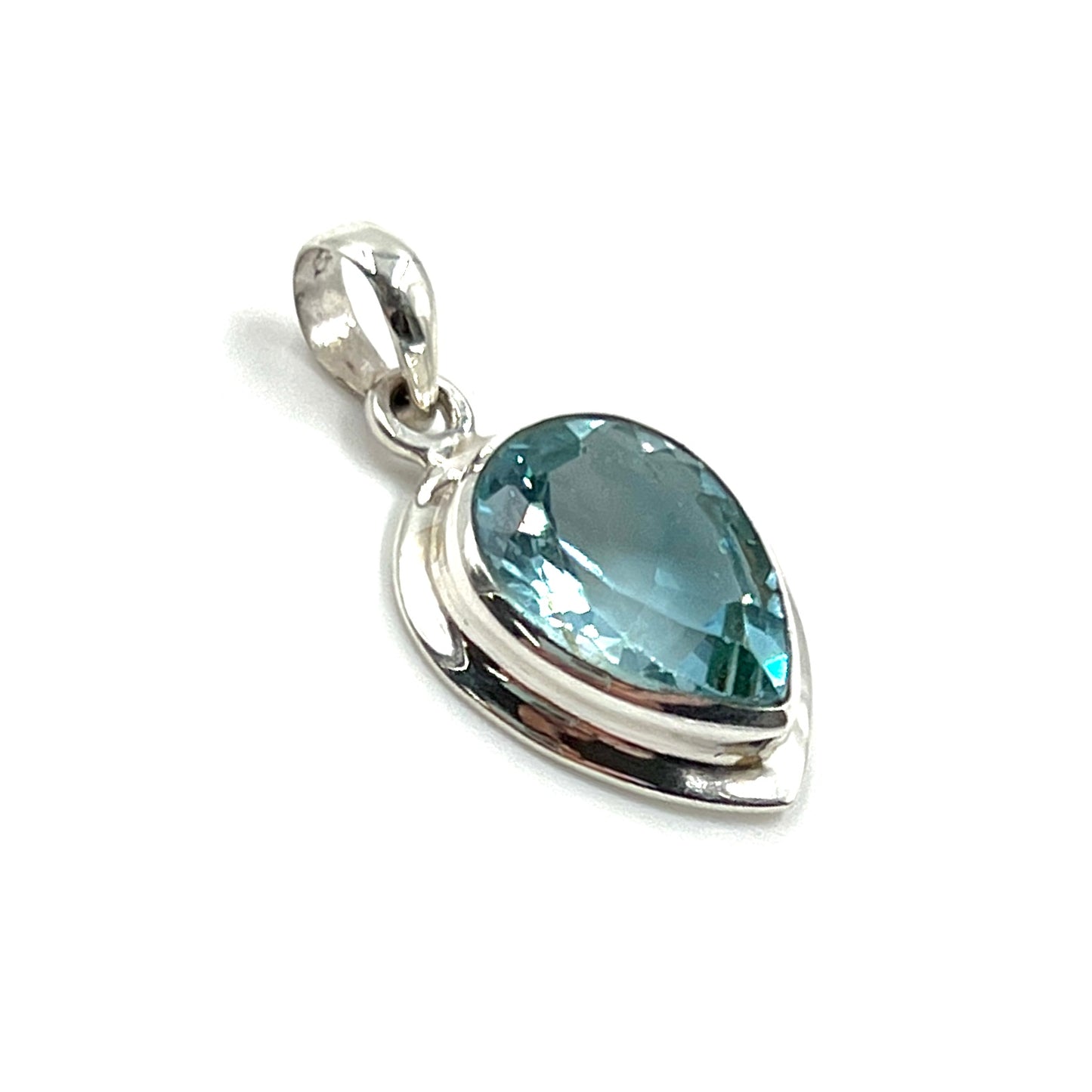 Sterling Silver Tear Drop Blue Topaz Pendants