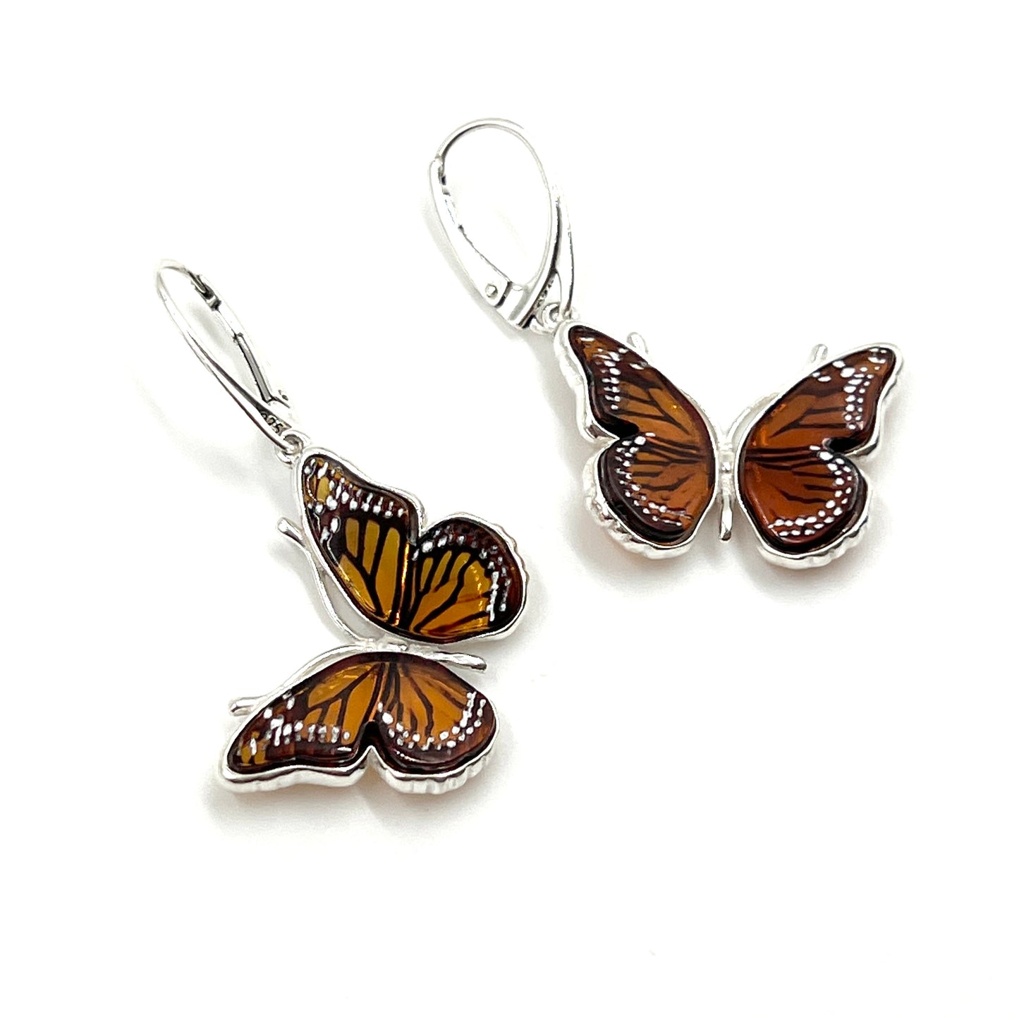 Sterling Silver Amber Butterfly Earrings