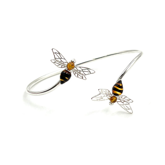 Sterling Silver Amber Bee Cuff