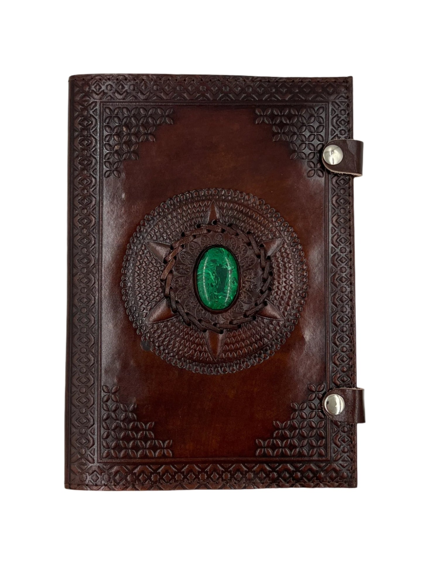 Camel Leather Gemstone Journal | Spiked Mandala | 10" x 7" x 1/2"