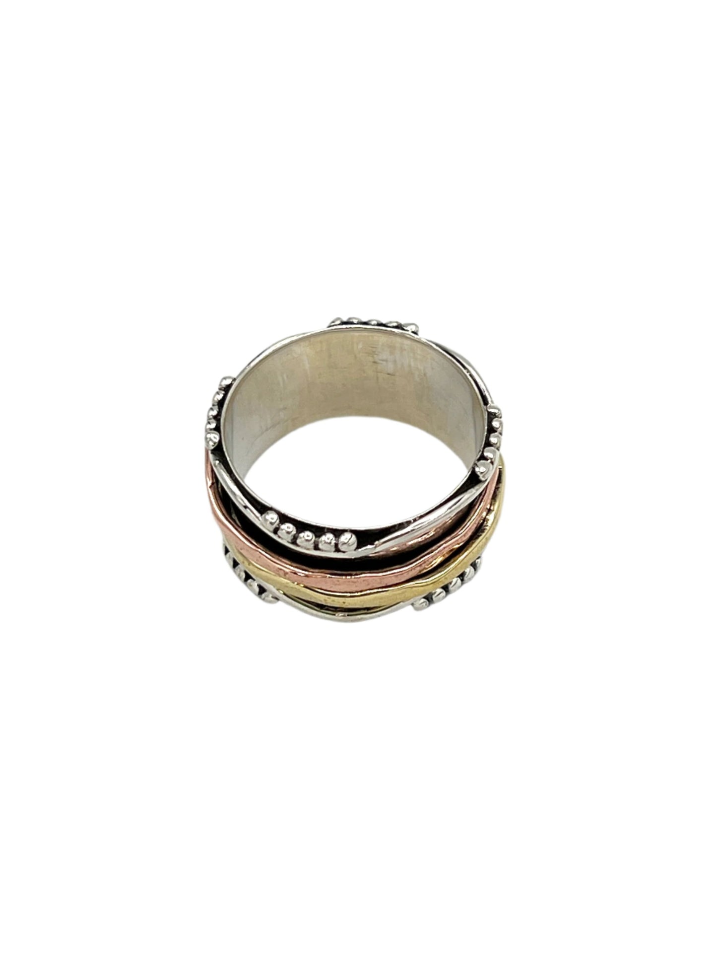 Silver Multi Metal Wavy Beaded Spinner Ring