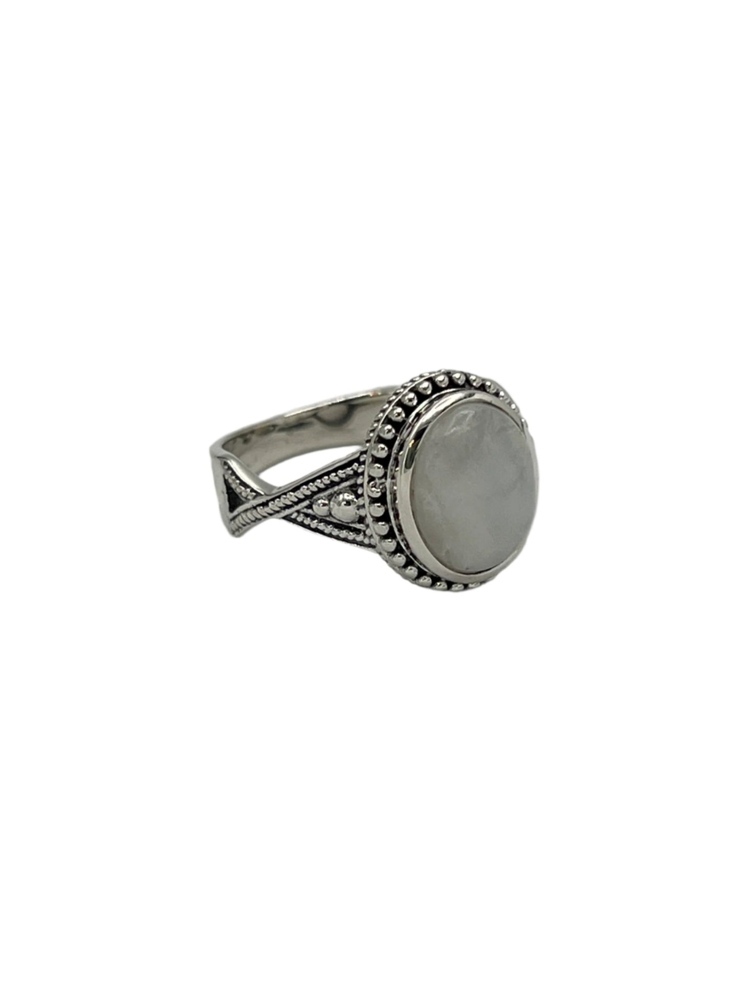 Sterling Silver Oval Moonstone Beaded Ring