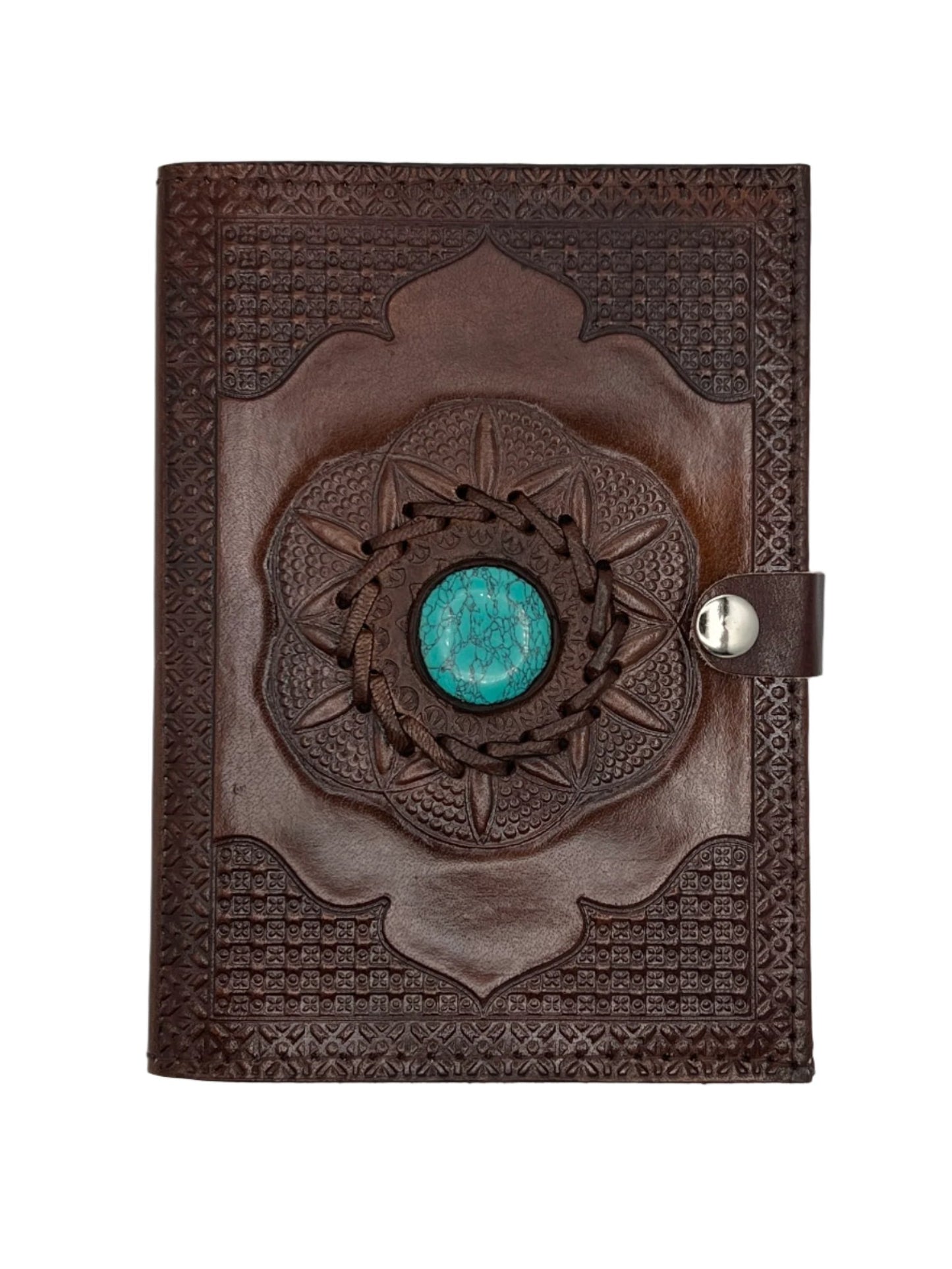 Camel Leather Gemstone Journal | Spiked Lotus | 7" x 5" x 1/2"