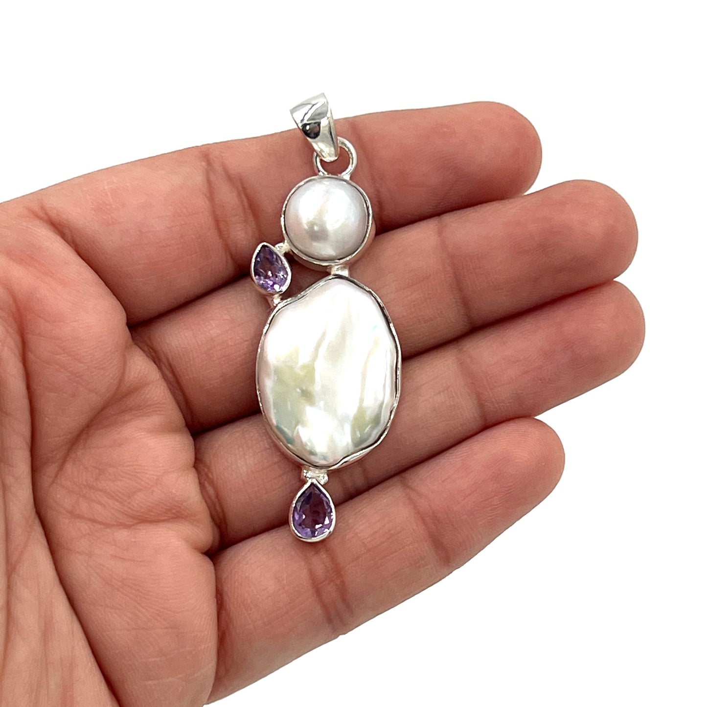 Sterling Silver Pearl & Amethyst Pendants