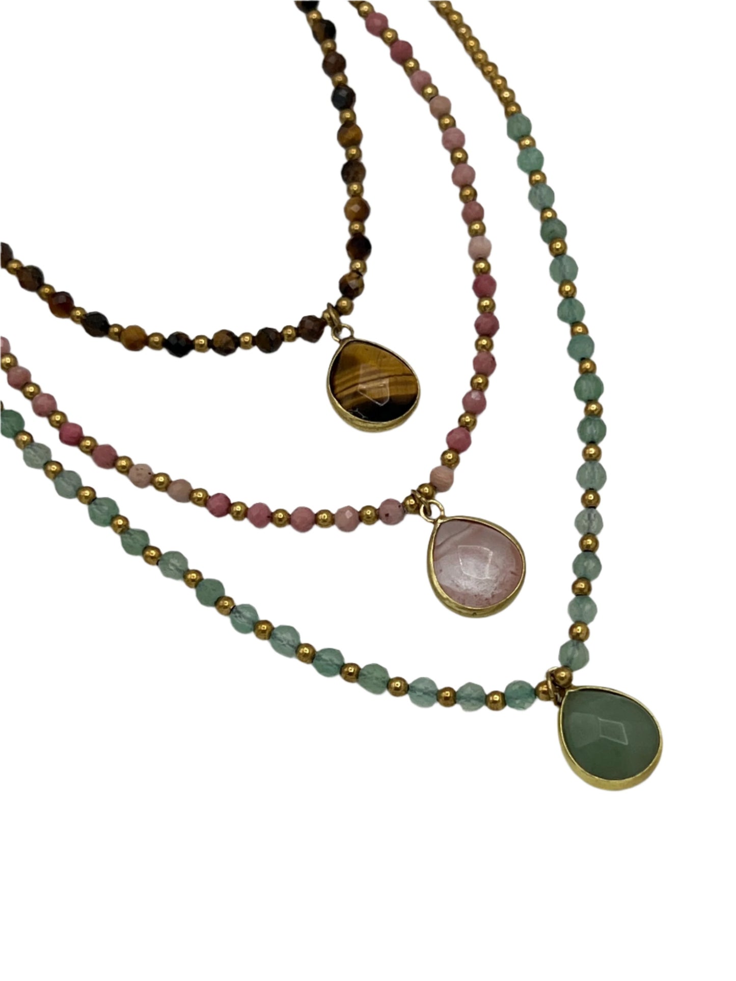 Teardrop Gemstone Brass Necklaces