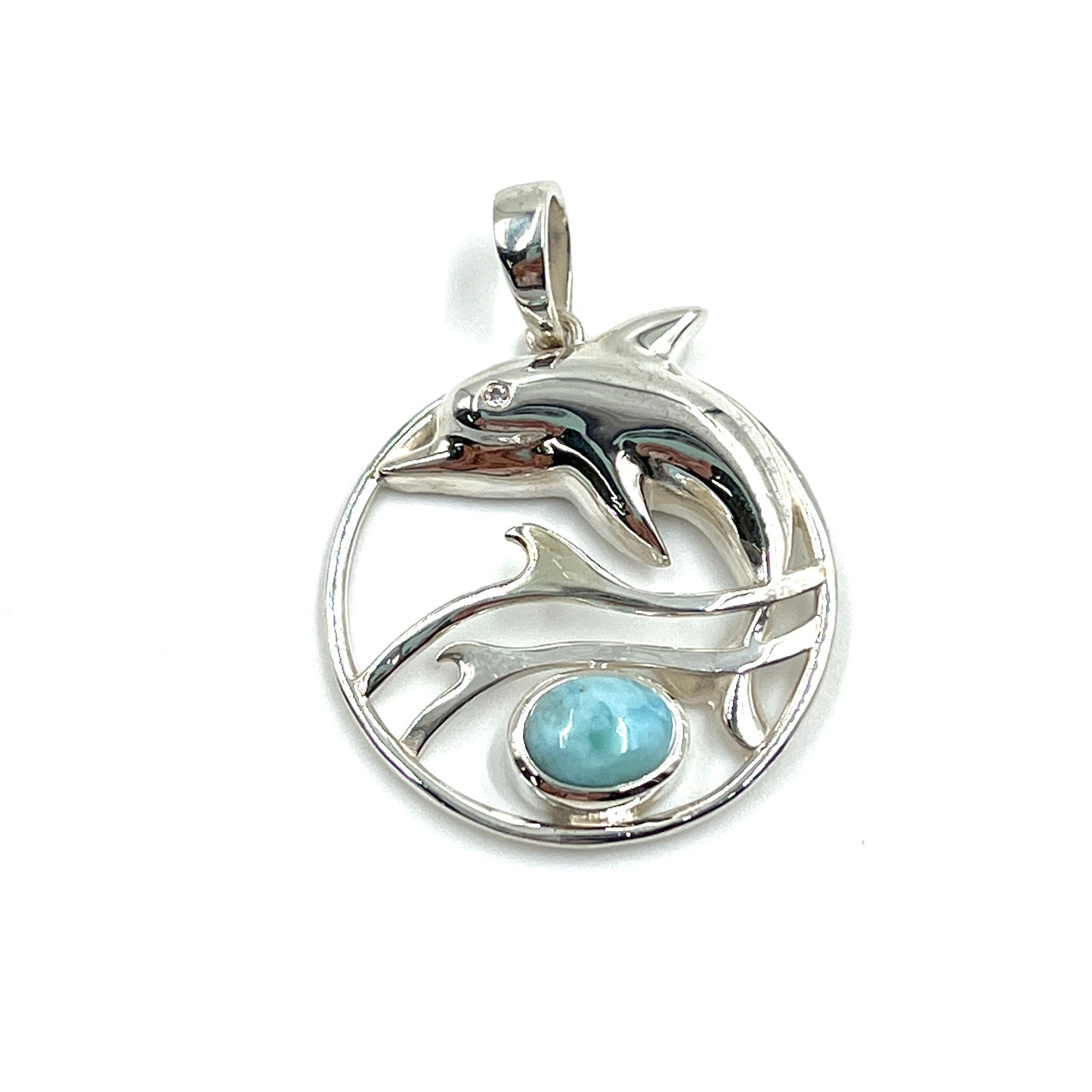 Sterling Silver Dolphin Larimar Pendants