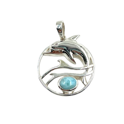Sterling Silver Dolphin Larimar Pendants