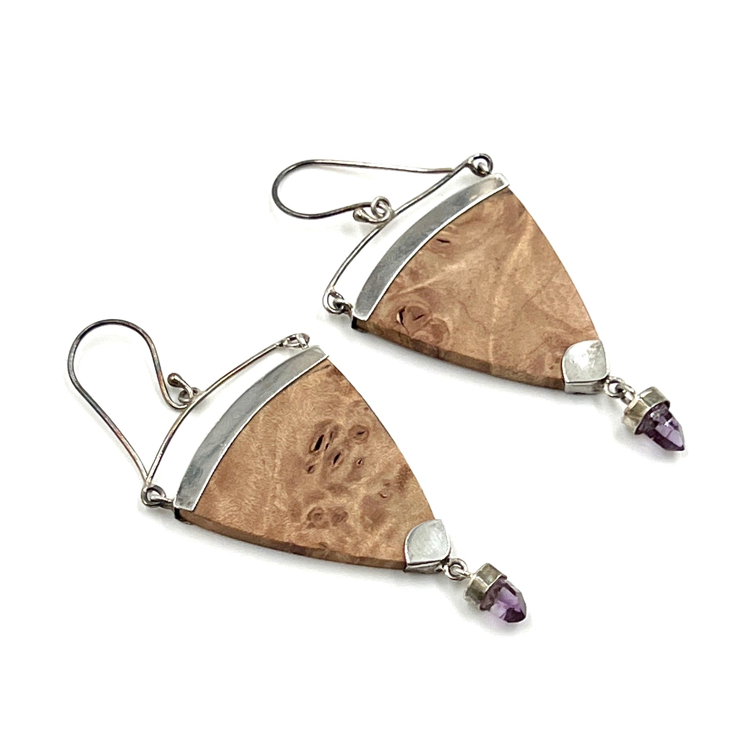 Sterling Silver Crystal & Burl Wood Earrings