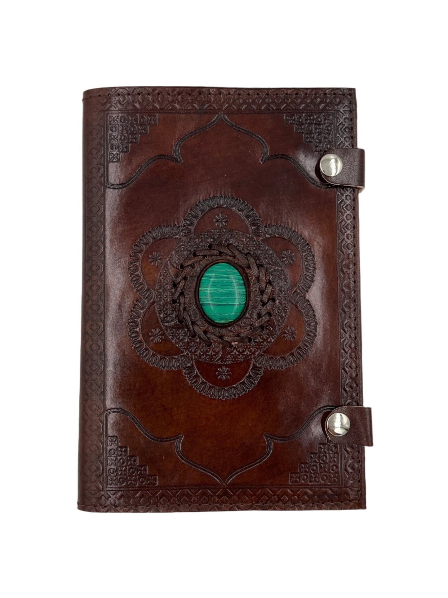 Camel Leather Gemstone Journal | Framed Flower | 9" x 6" x 1/2"