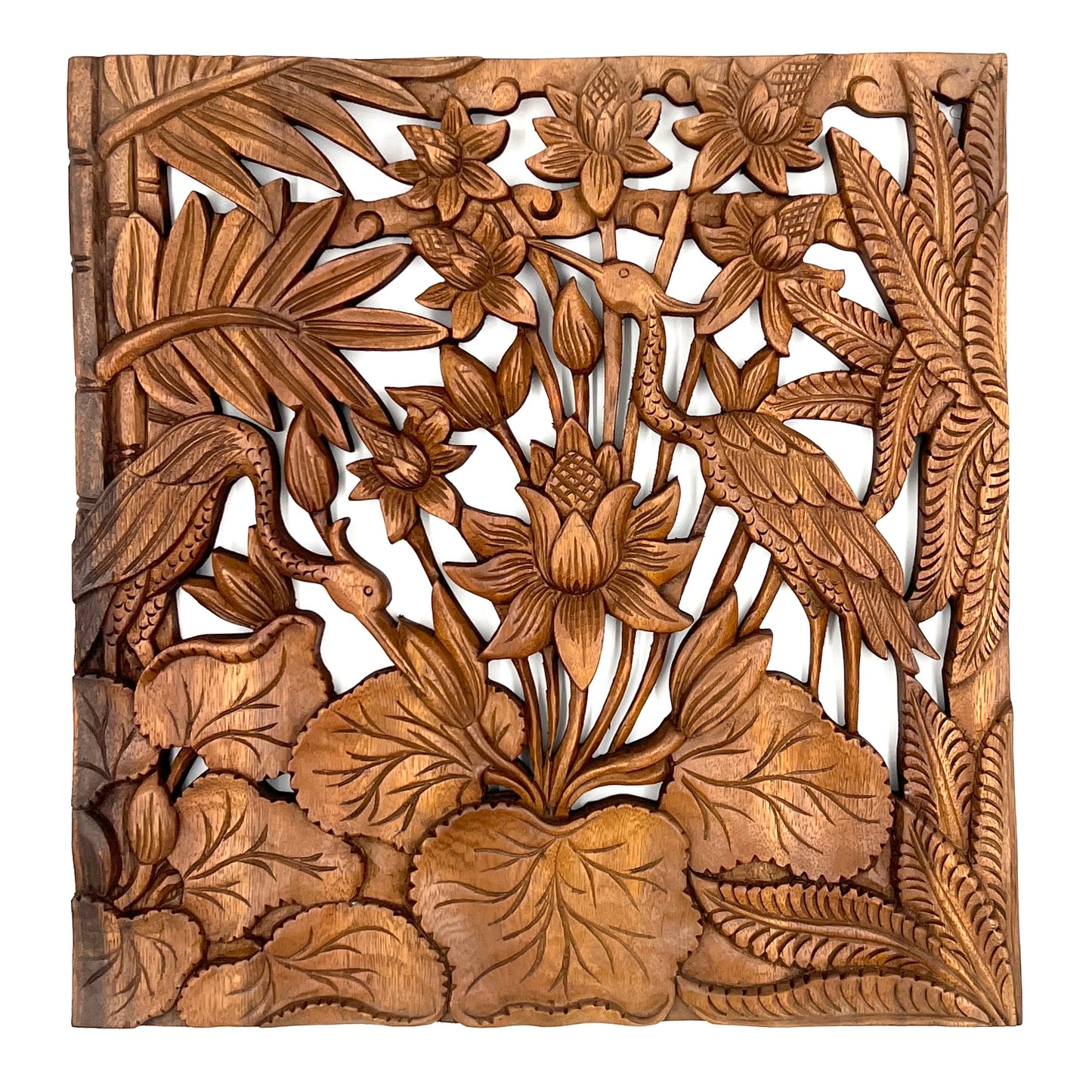 Lotus Flower & Heron Panel Carving