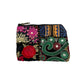 Colorful embroidered clutch bag on a white background