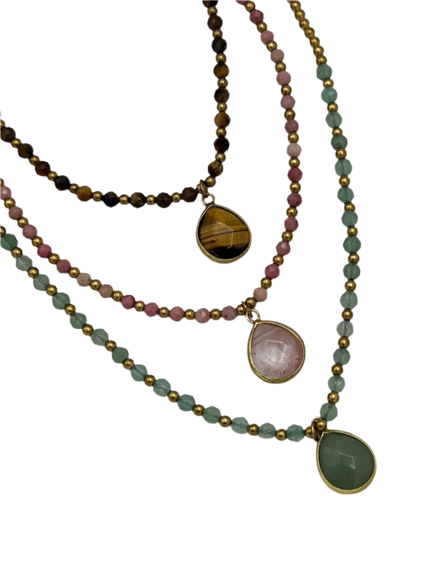 Teardrop Gemstone Brass Necklaces