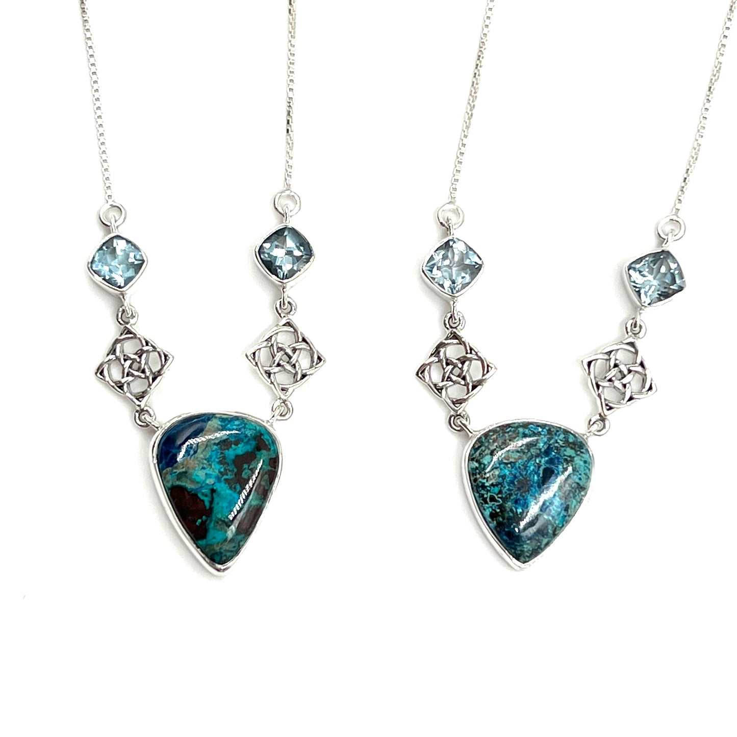 Sterling Silver Shattuckite & Blue Topaz Necklaces