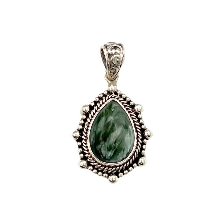 Sterling Silver Beaded Seraphinite Teardrop Pendants