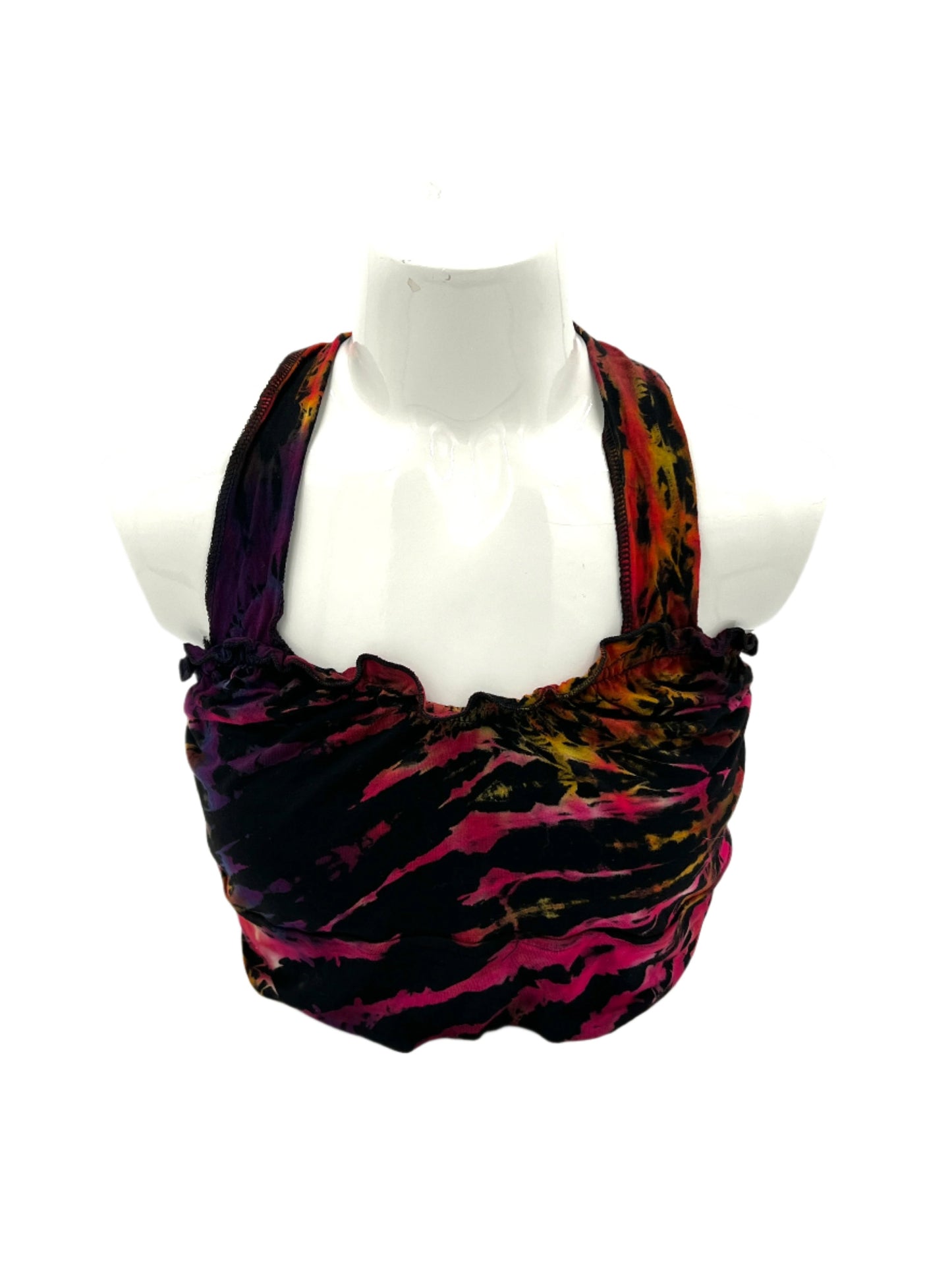 Tie Dyed Rainbow Ruffle Tie Back Top