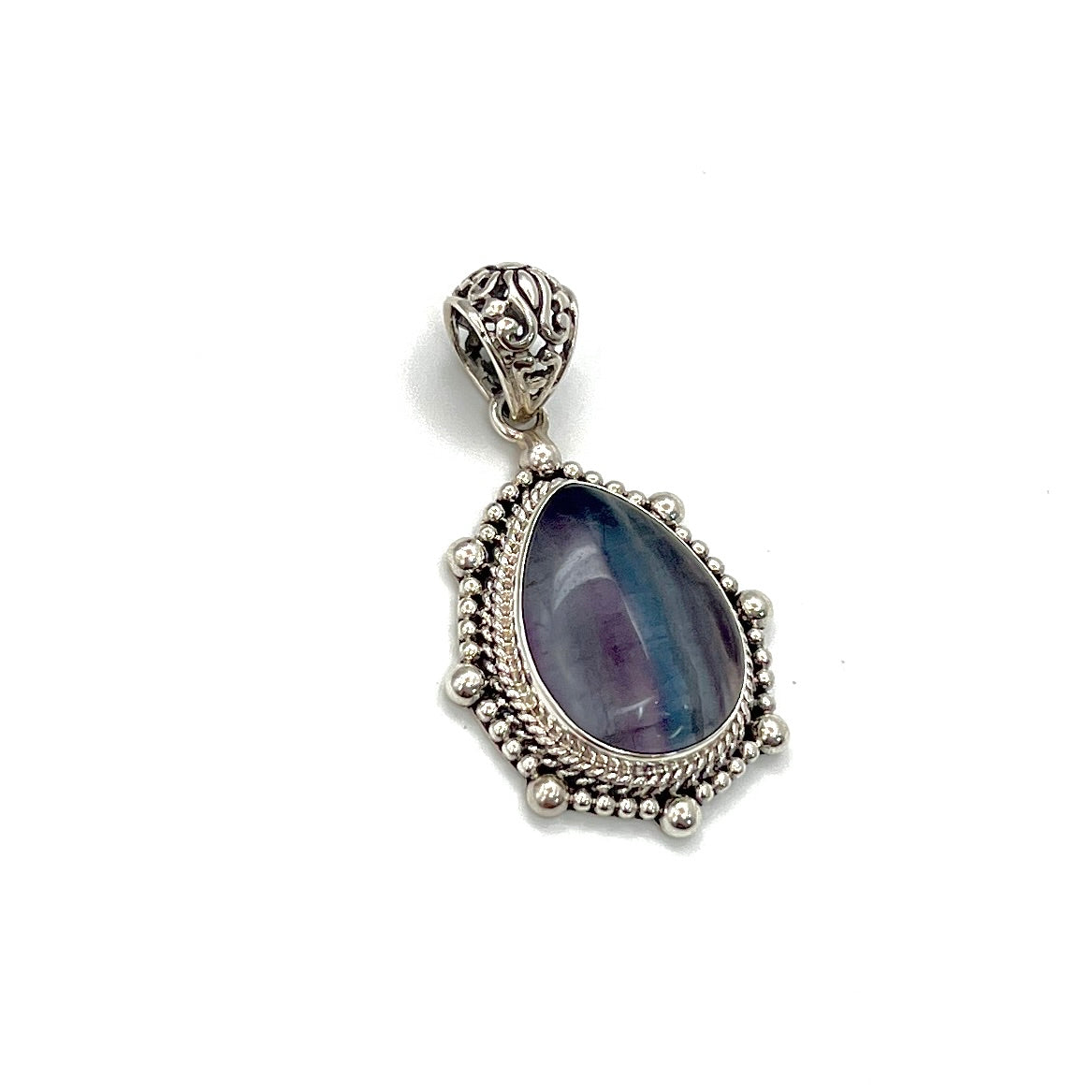 Sterling Silver Beaded Fluorite Teardrop Pendants