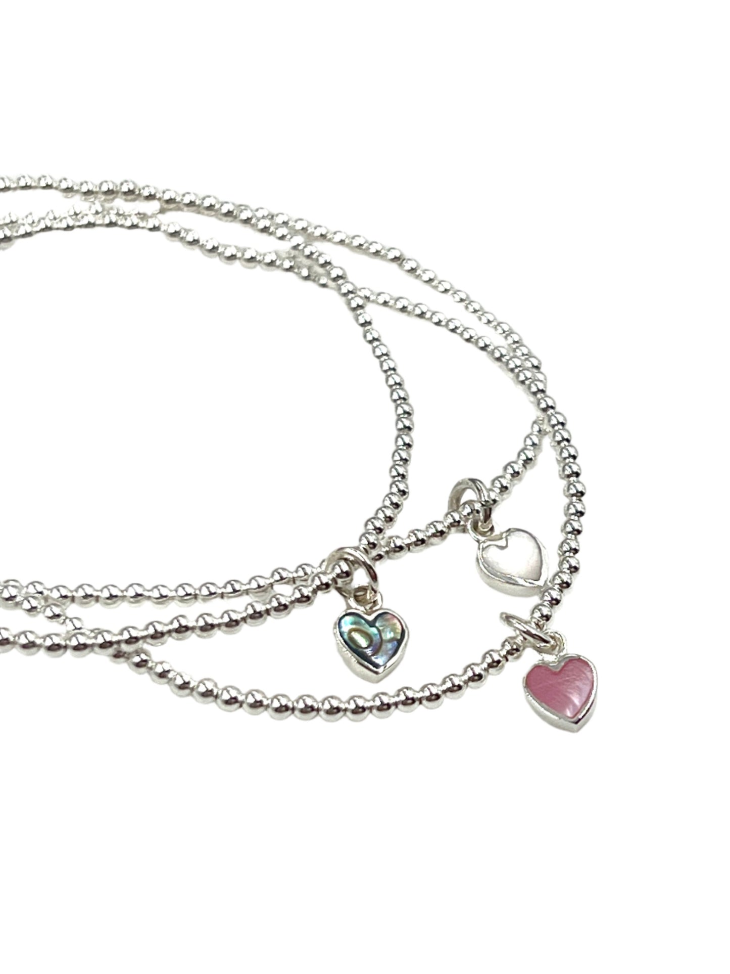 Sterling Silver Shell Heart Beaded Bracelets