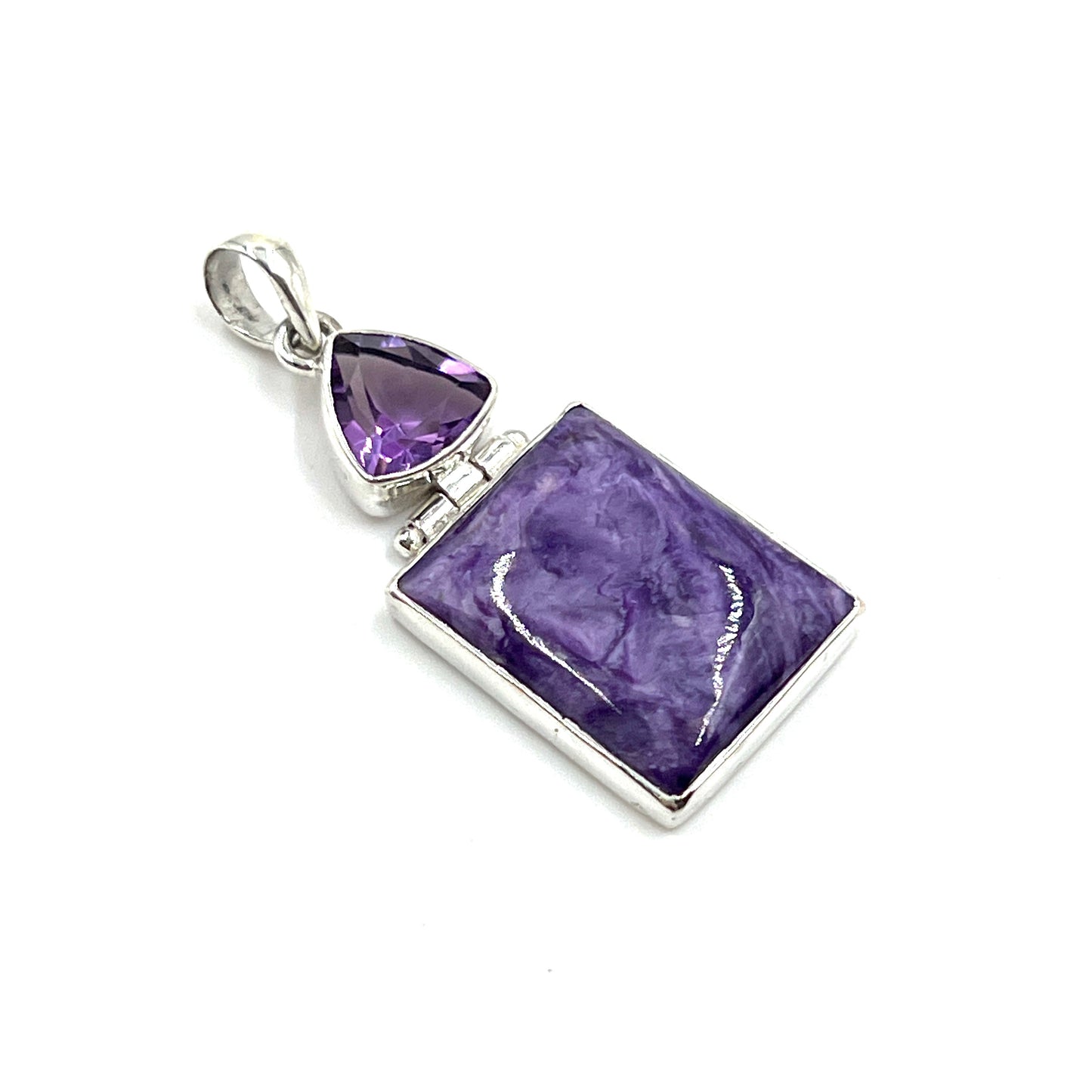 Sterling Silver Amethyst & Charoite Square Pendants