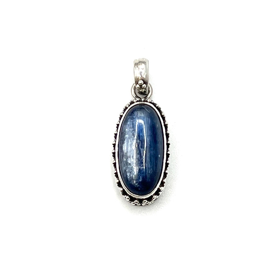 Sterling Silver Beaded Kyanite Oval Pendants