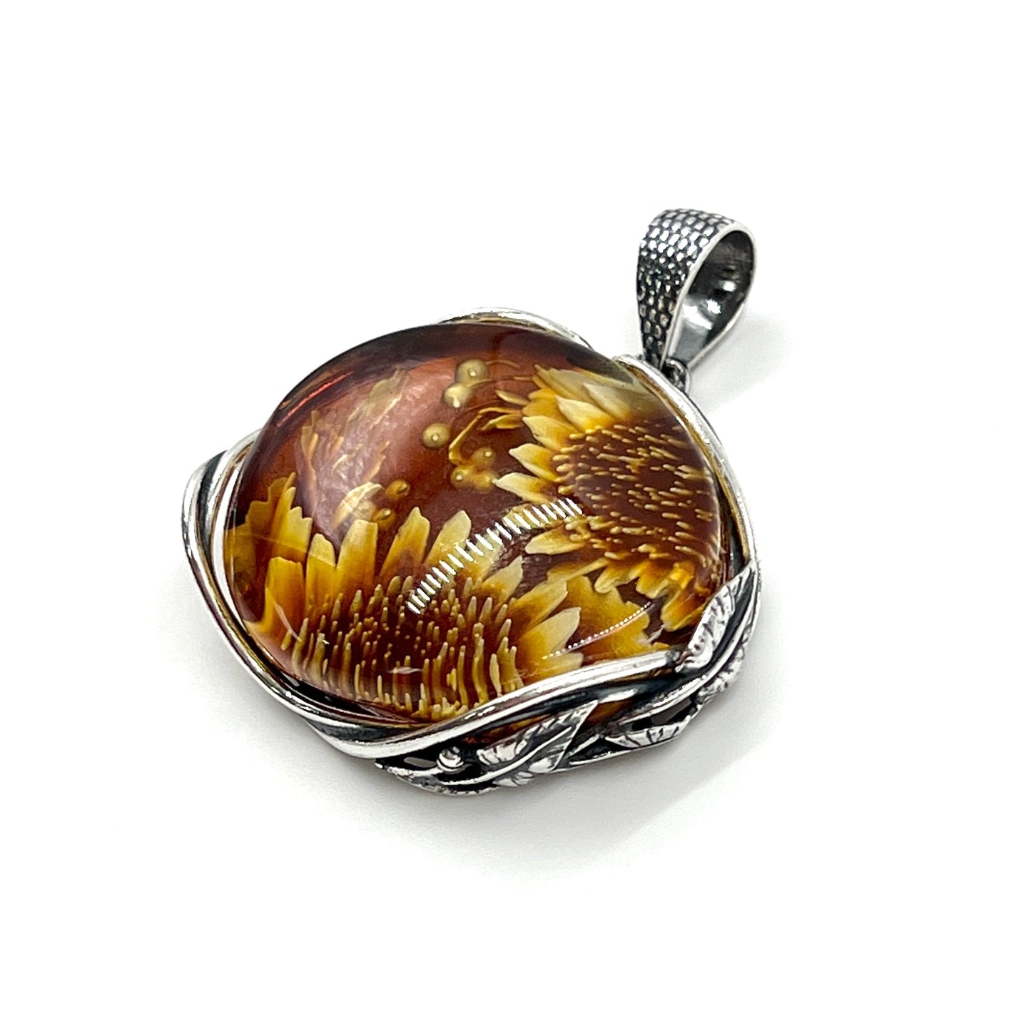 Amber Flower Pendants