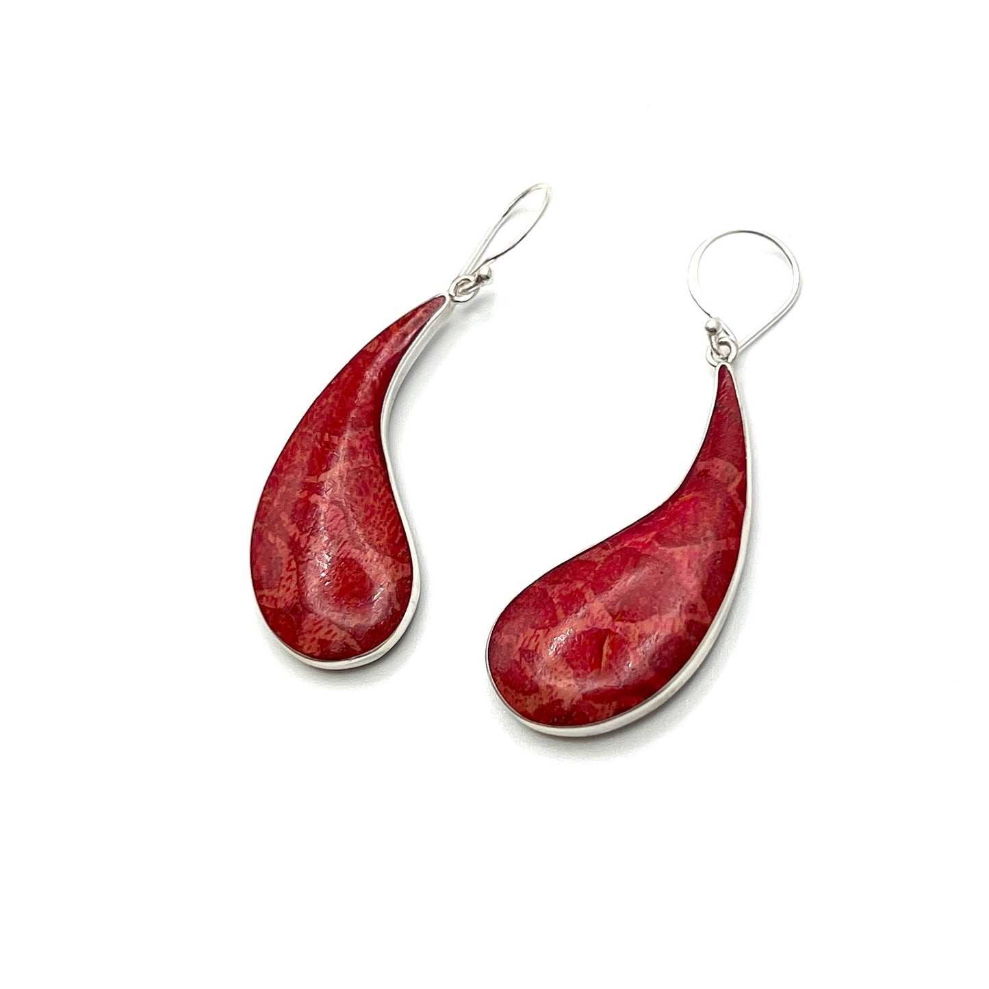 Sterling Silver Red Coral & Mother of Pearl Earrings