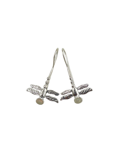 Silver Gemstone Dragonfly Earrings