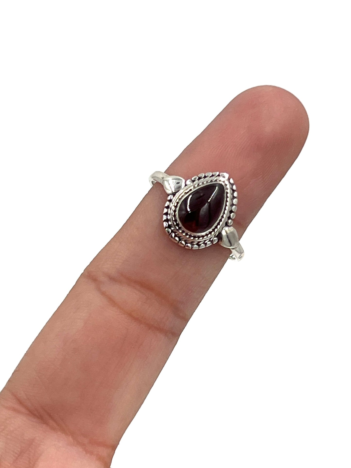 Beaded Teardrop Garnet Ring