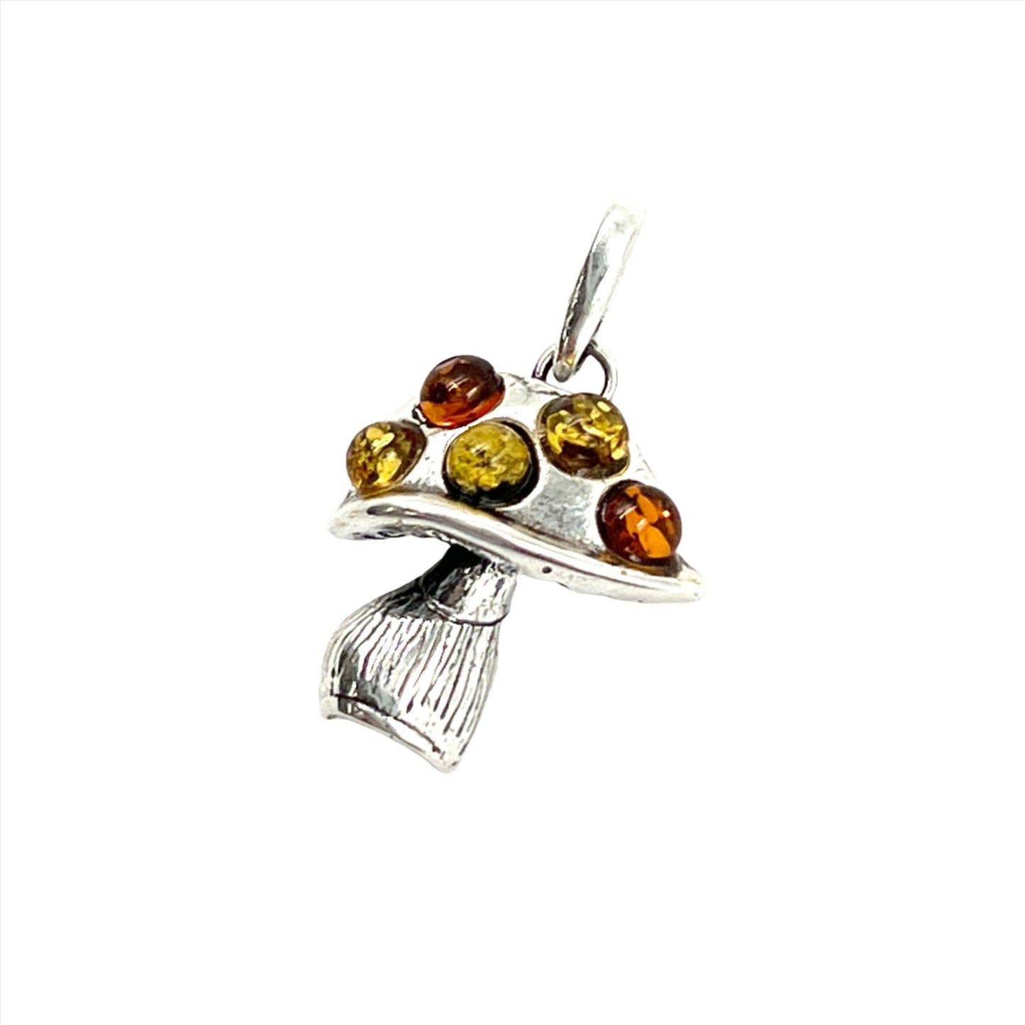 Sterling Silver Amber Mushroom Pendant