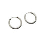 Pair of silver hoop earrings on a light gray background