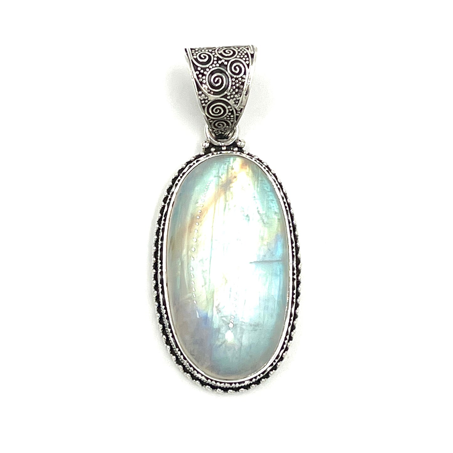 Sterling Silver Filigree Oval Moonstone Pendants