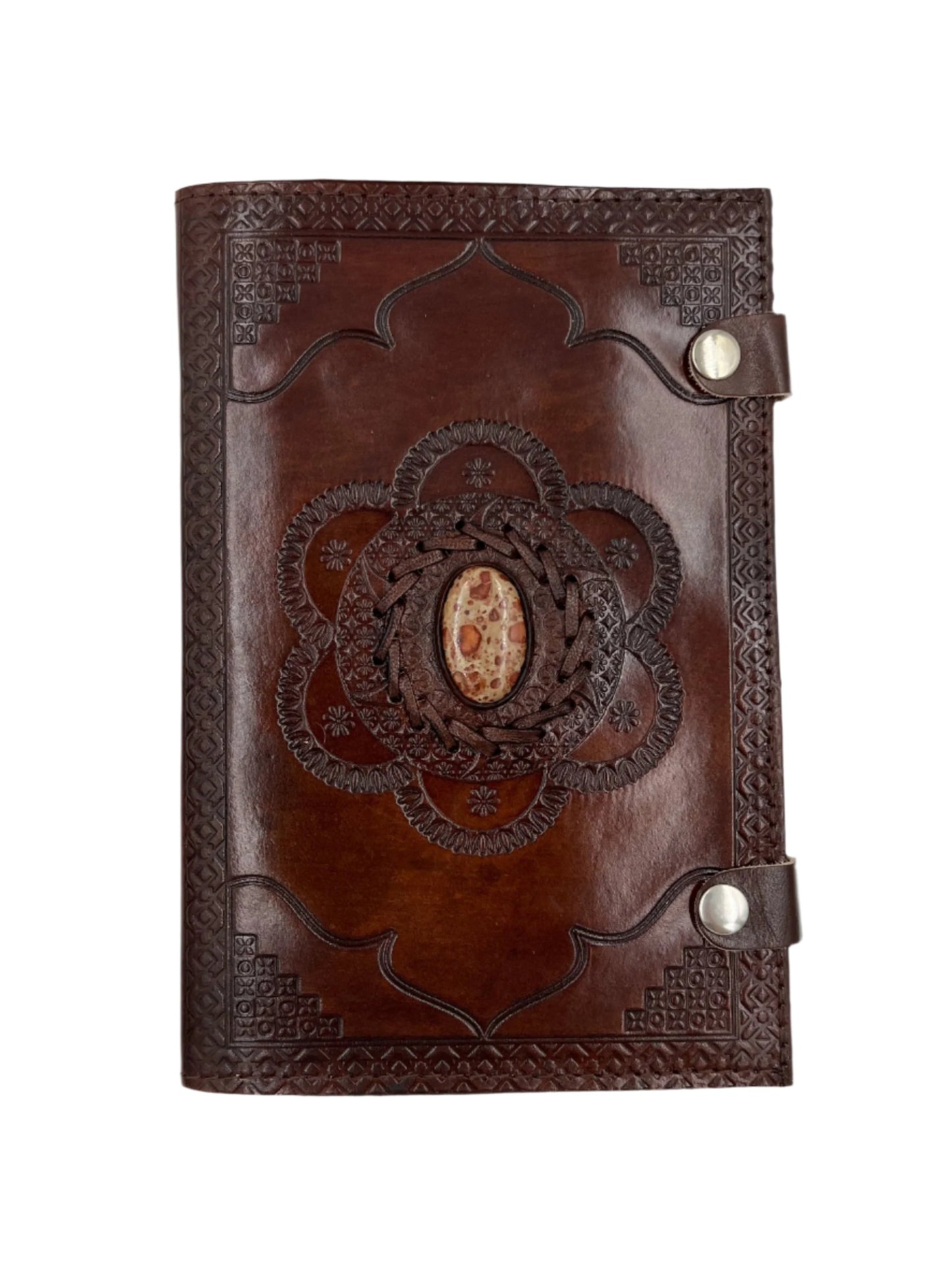 Camel Leather Gemstone Journal | Framed Flower | 9" x 6" x 1/2"