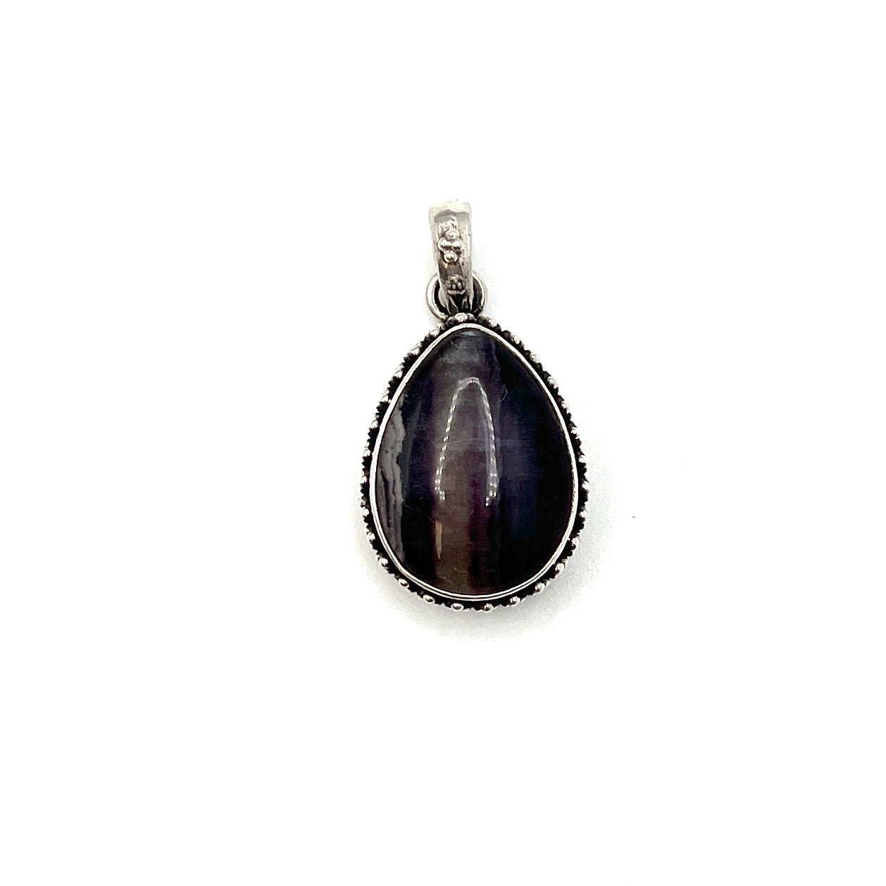 Sterling Silver Beaded Fluorite Teardrop Pendants