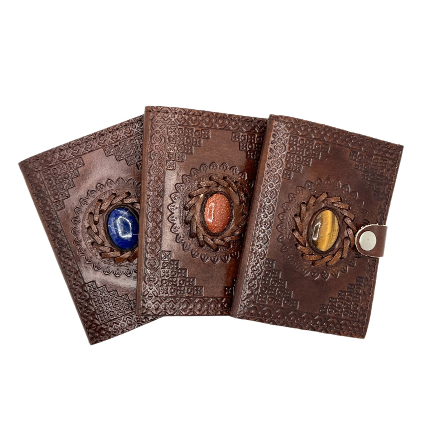 Camel Leather Gemstone Journal | Mandala | 5" x 3.5" x 1/2"