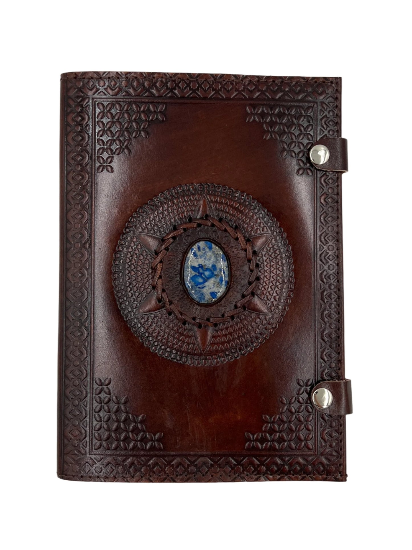 Camel Leather Gemstone Journal | Spiked Mandala | 10" x 7" x 1/2"