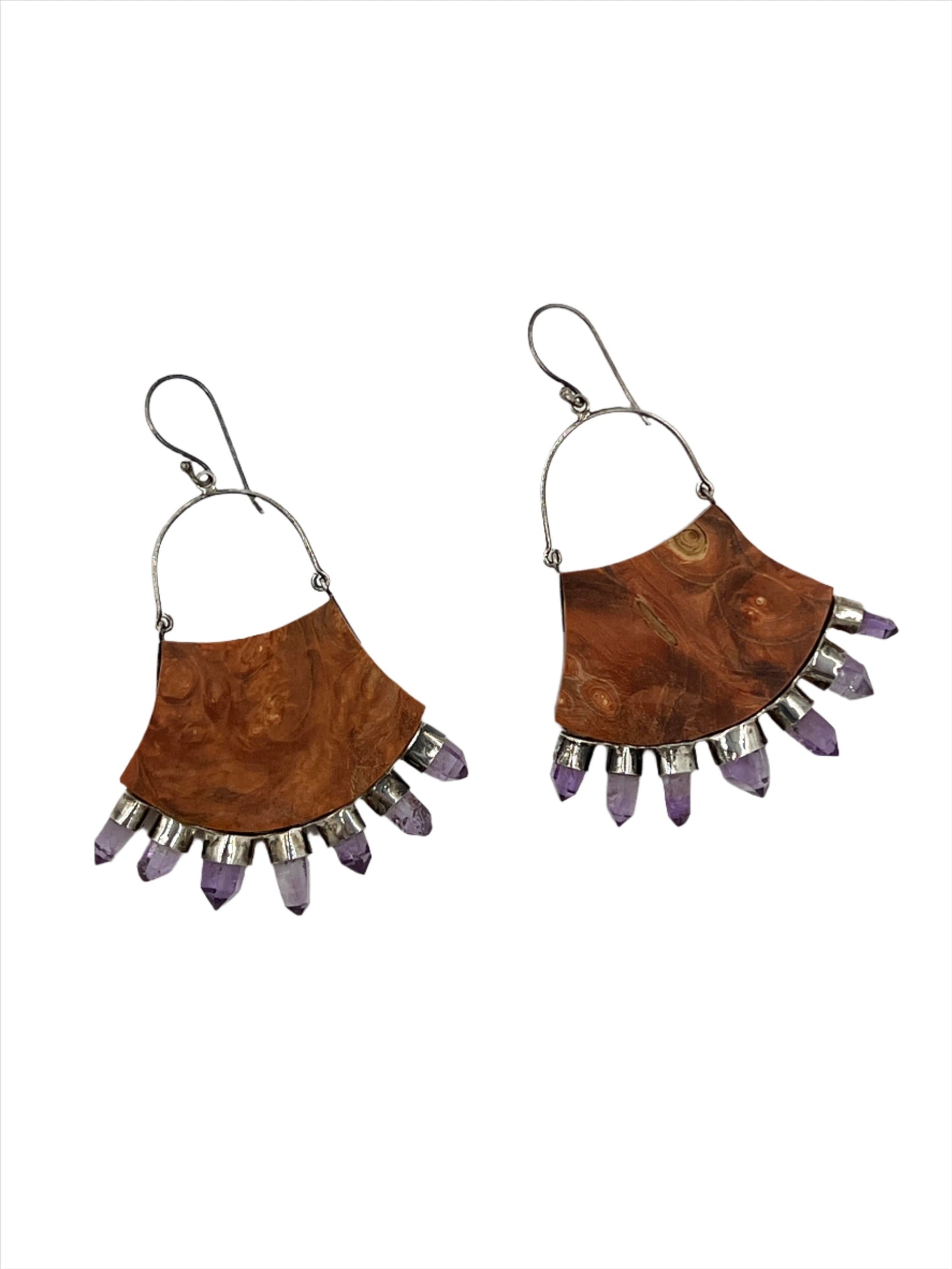 Sterling Silver Vericruz Amethyst & Burl Wood Earrings