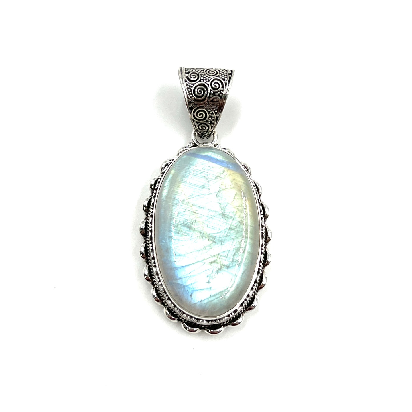 Sterling Silver Filigree Oval Moonstone Pendants