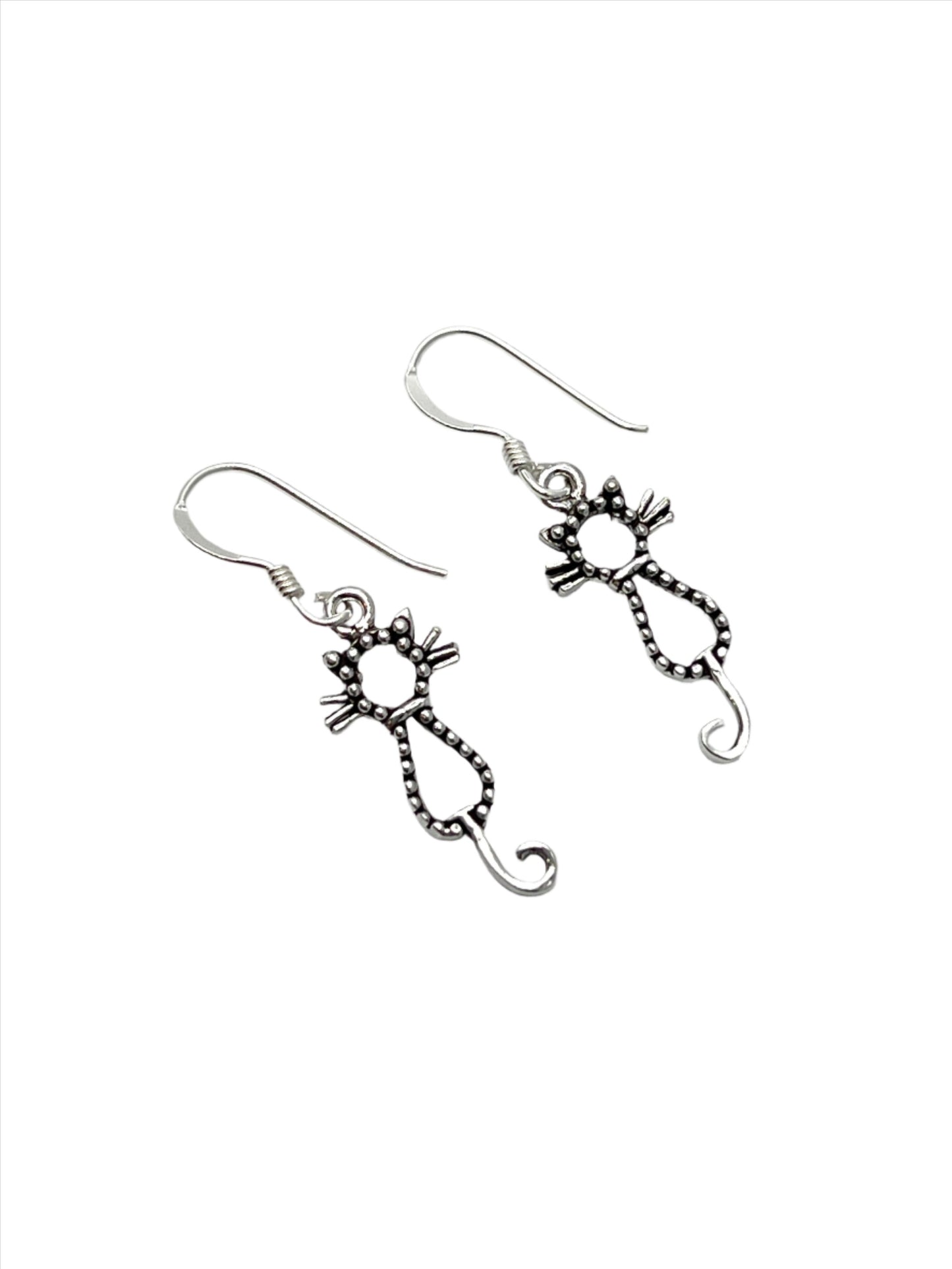 Sterling Silver Beaded Cats Earrings