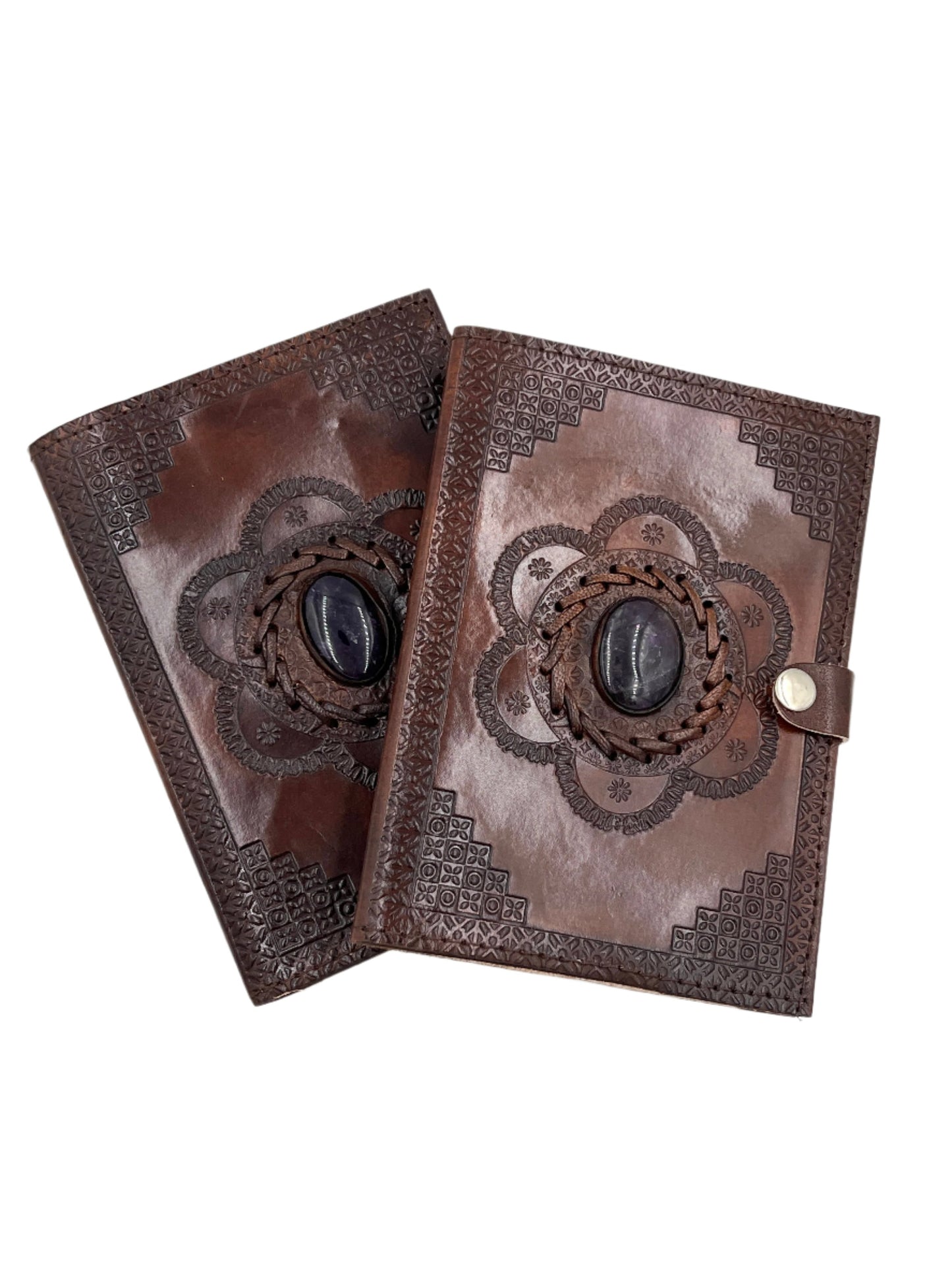 Camel Leather Gemstone Journal | Flower | 7" x 5" x 1/2"