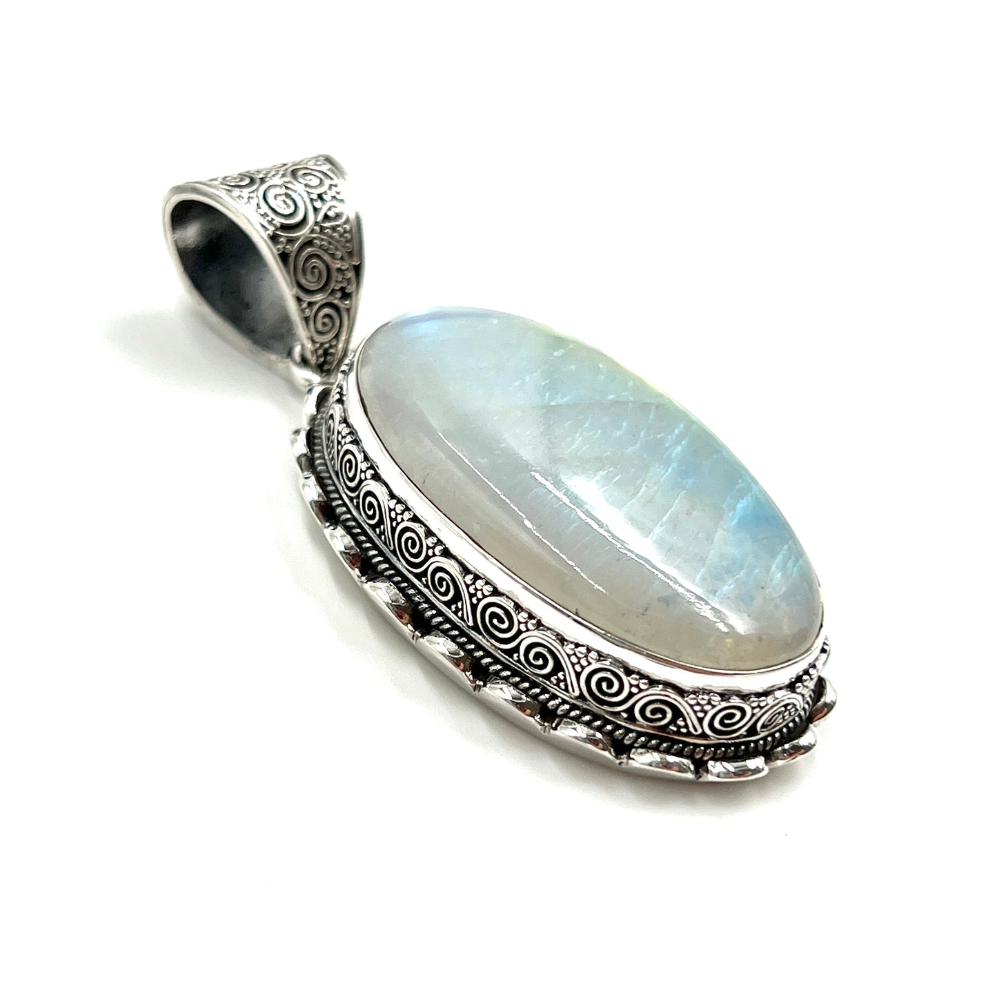 Sterling Silver Filigree Oval Moonstone Pendants