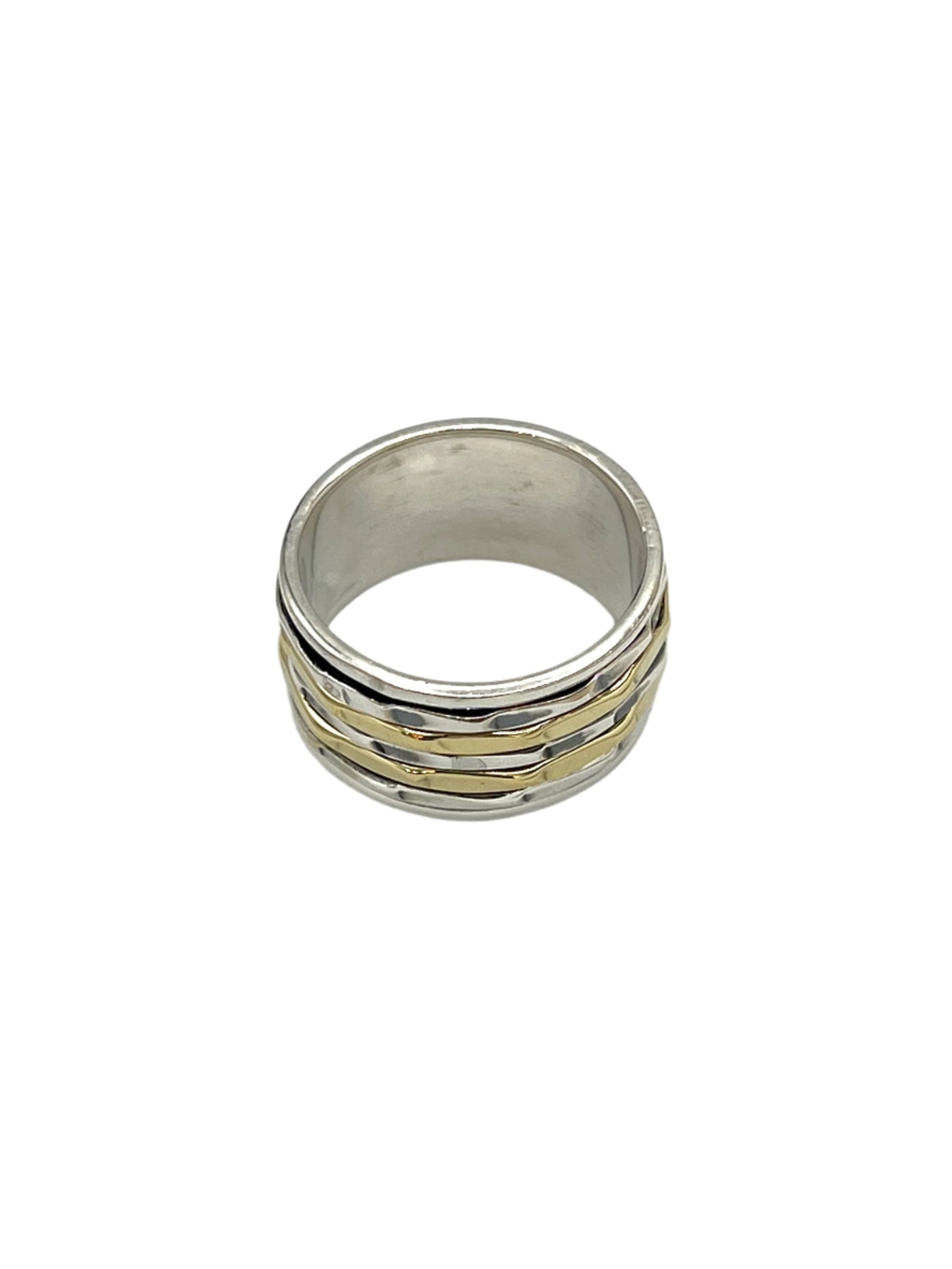 Sterling Silver Multi Metal Hammered Spinner Ring