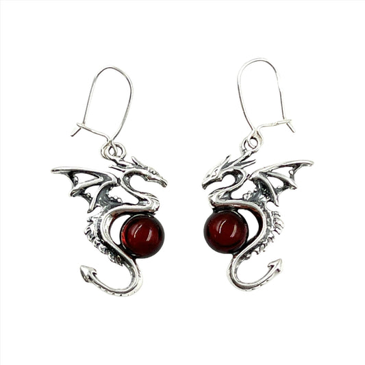 Amber Dragon Dangle Earrings