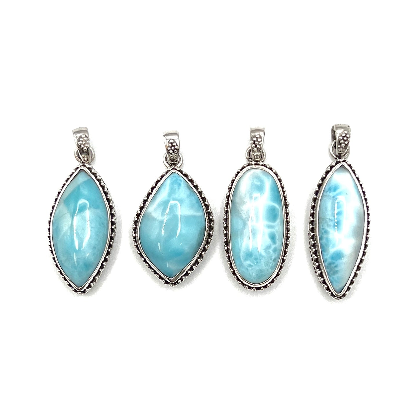 Sterling Silver Beaded Larimar Freeform Pendants