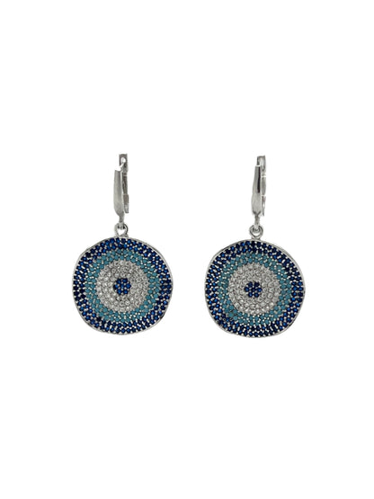 Silver Evil Eye Wavy Dangle Earrings