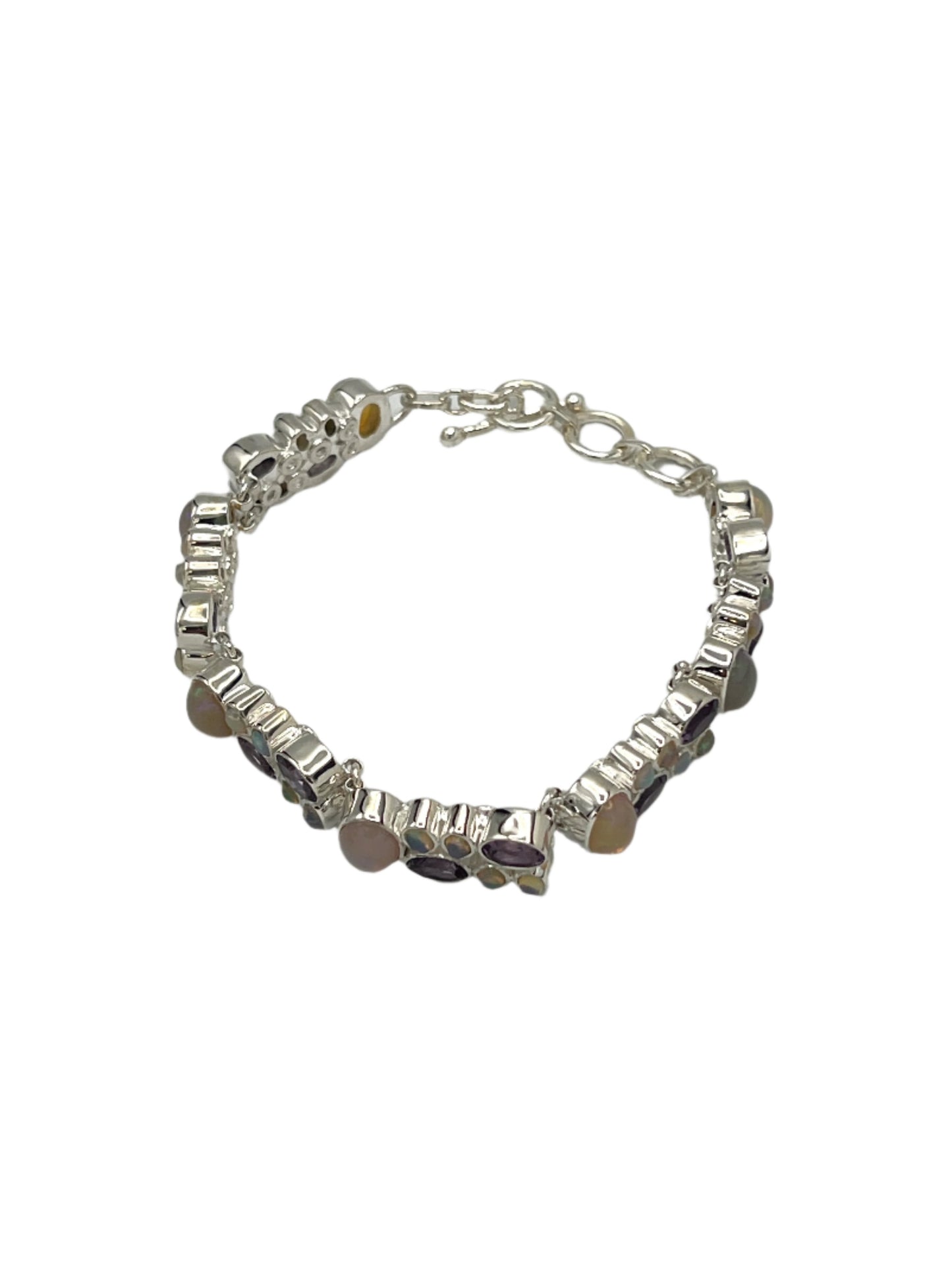 Sterling Silver Ethiopian Opal & Amethyst Bracelet