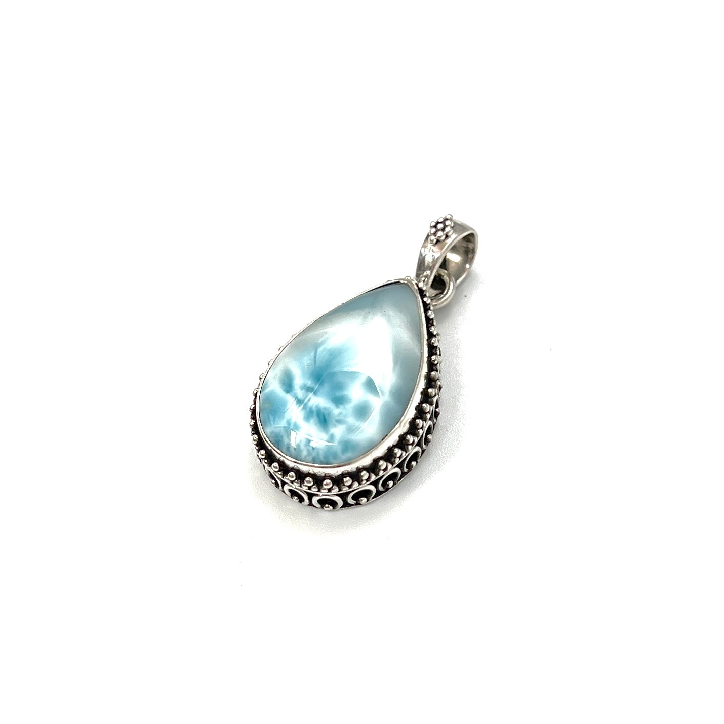 Sterling Silver Beaded Larimar Teardrop Pendants