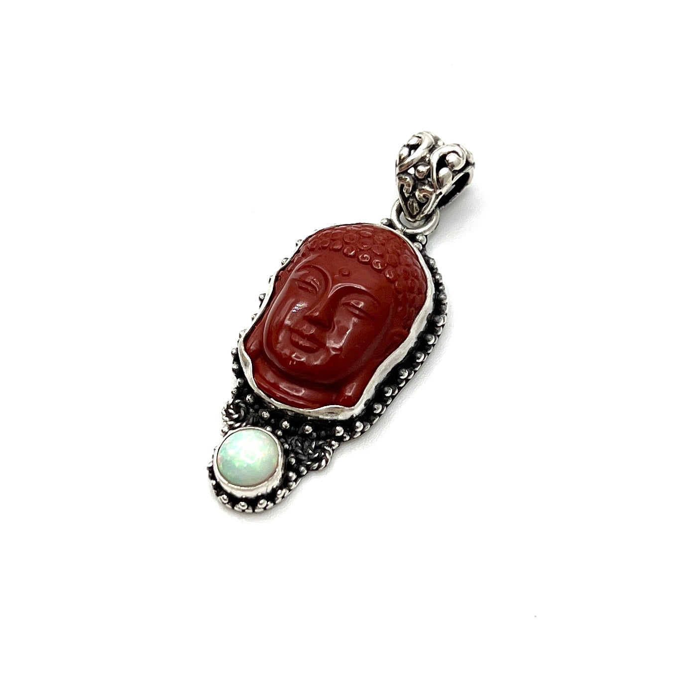 Red Jasper & Opal Buddha Head Pendants