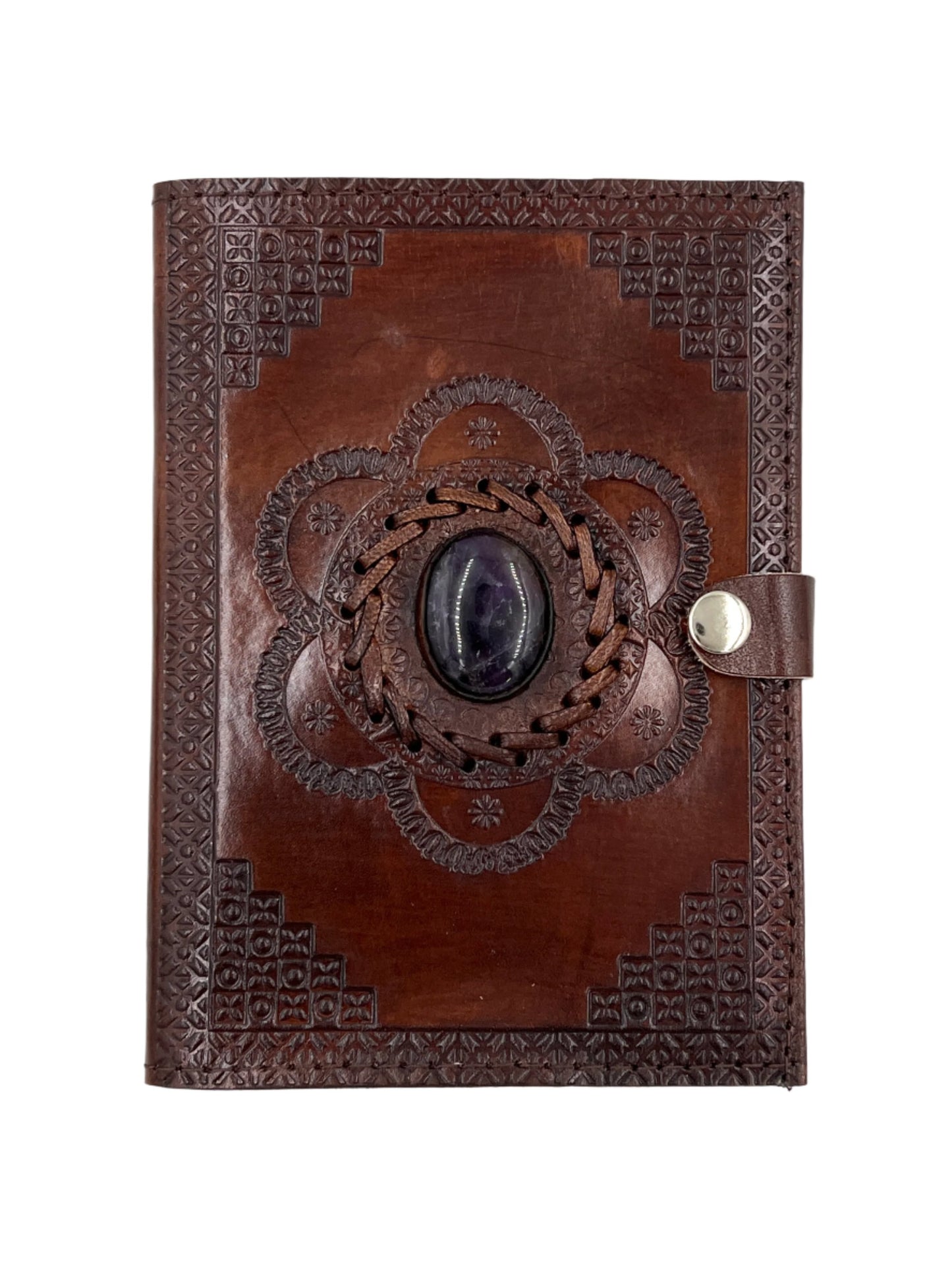 Camel Leather Gemstone Journal | Flower | 7" x 5" x 1/2"