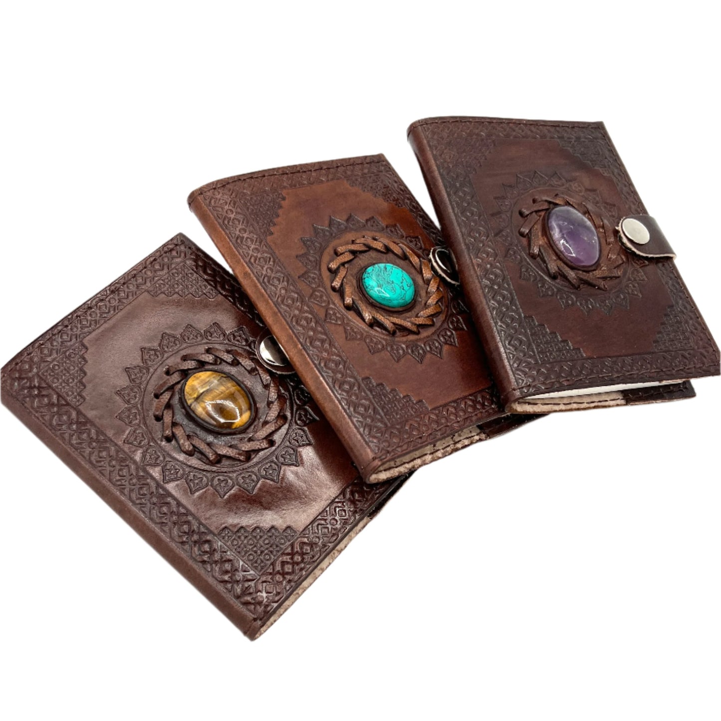 Camel Leather Gemstone Journal | Star Mandala | 5" x 3.5" x 1/2"