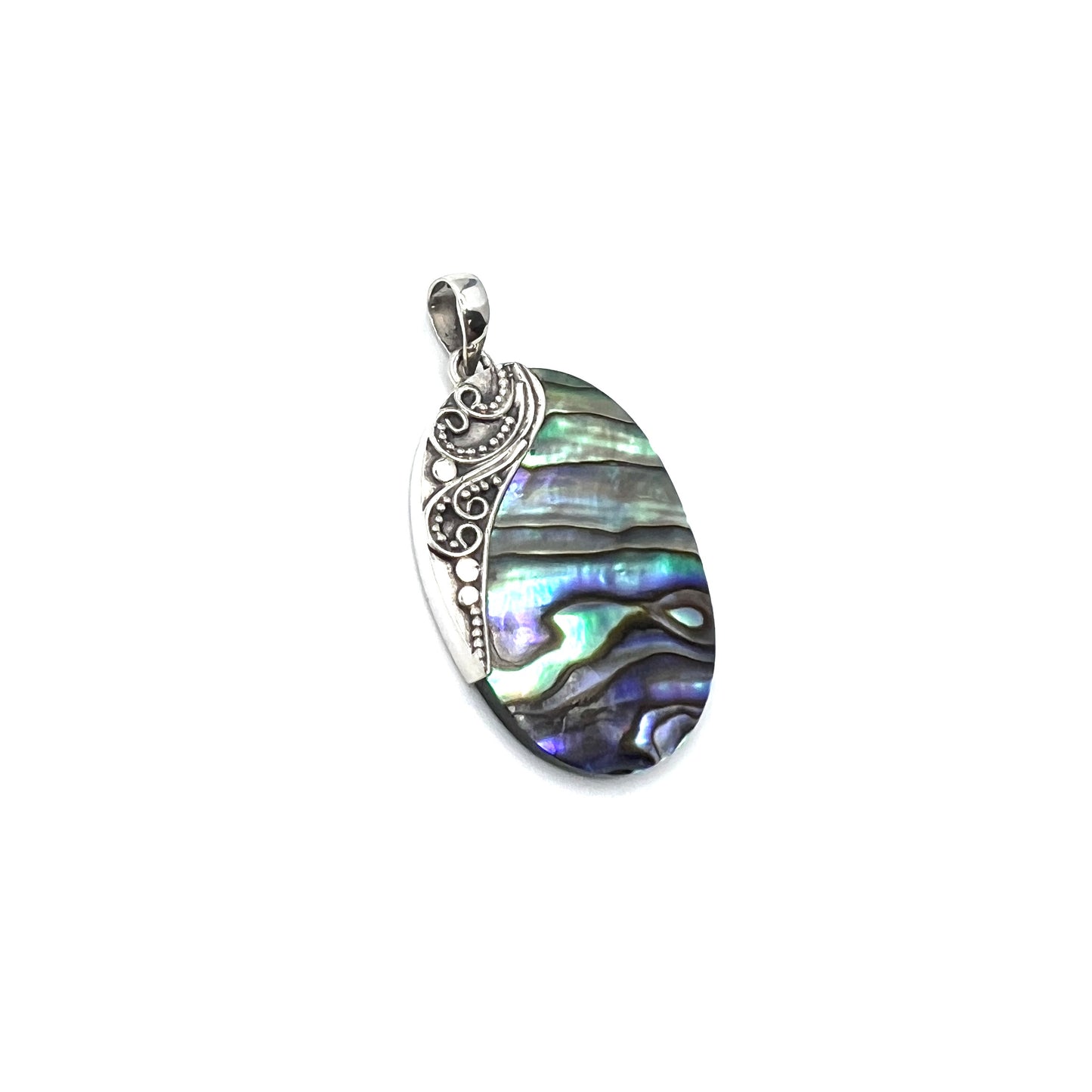 Sterling Silver Filigree Oval Abalone Pendant